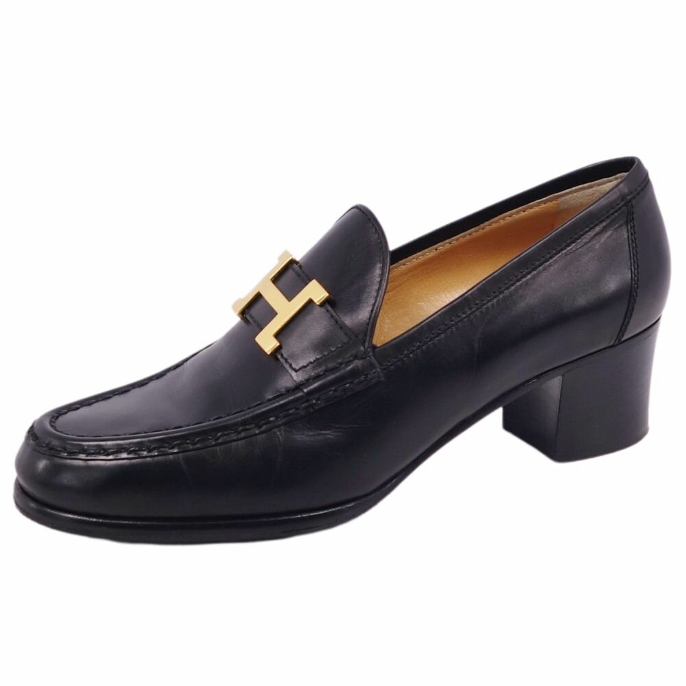 【美品】エルメス HERMES ローファー パンプス モカシン コンスタンス Hロゴ金具 レザー ヒール シューズ 靴 レディース 36 1/2(23.5cm相当) ブラック【中古】のサムネイル