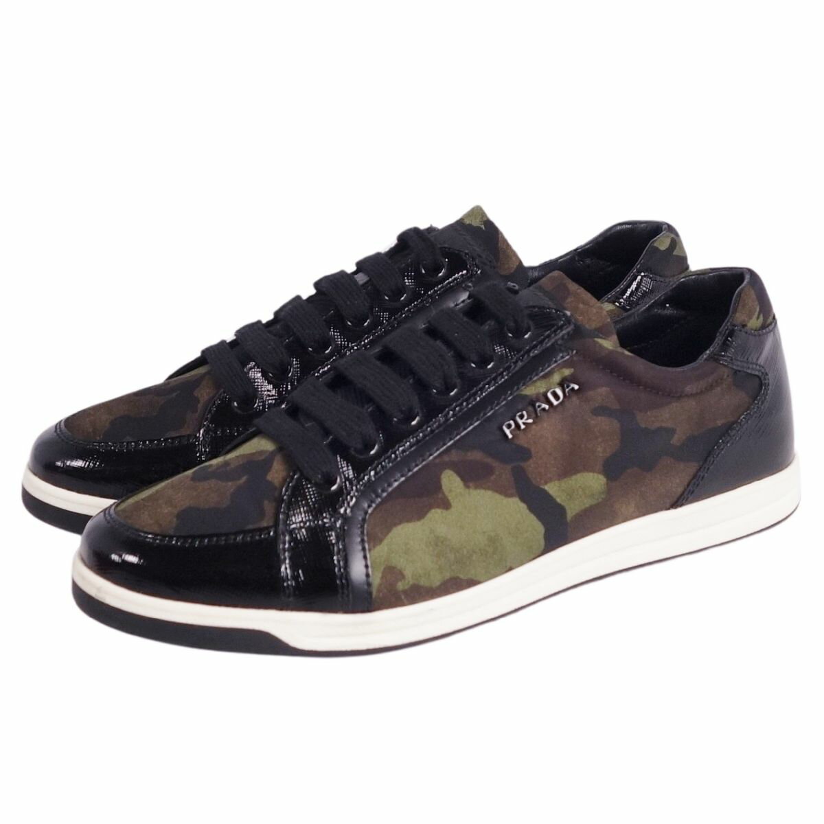 【美品】プラダ スポーツ PRADA SPORT スニーカー ローカット レースアップ 迷彩柄...