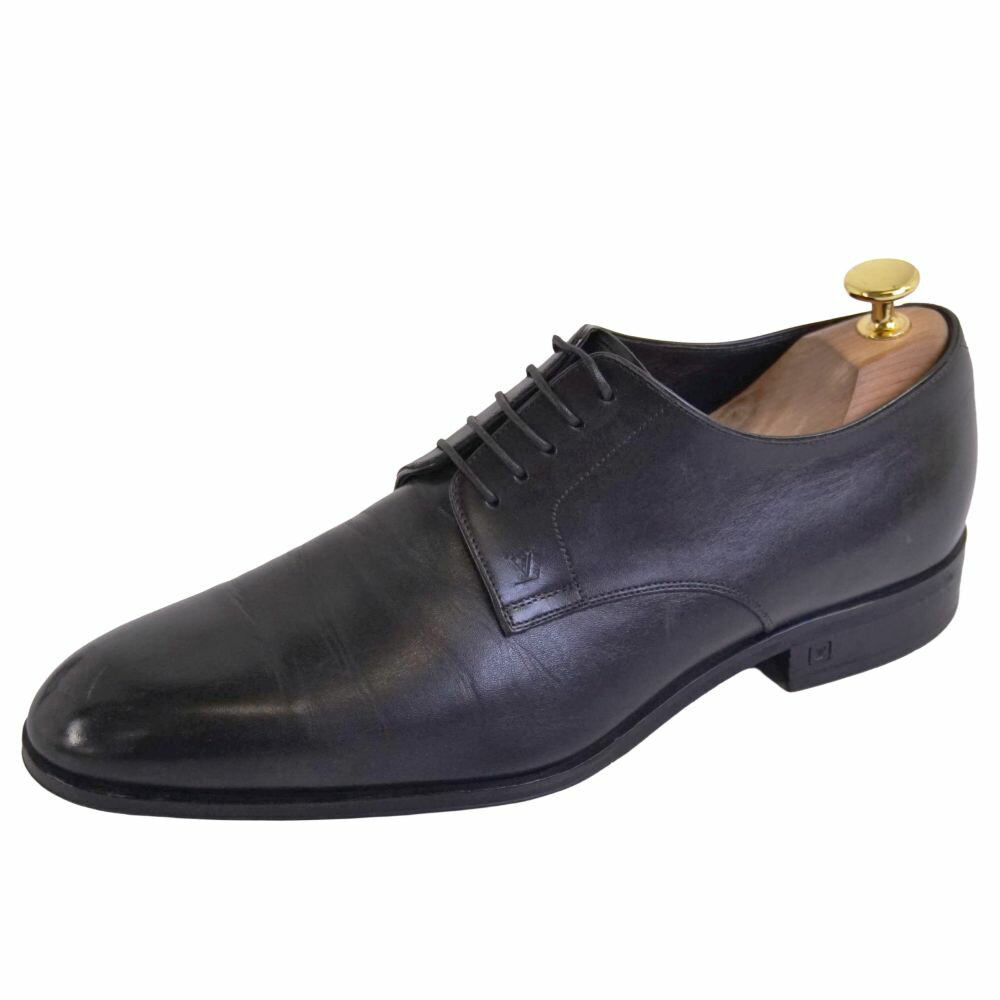 【美品】ルイヴィトン LOUIS VUITTON レザーシューズ ダービーシューズ ビジネスシューズ 革靴 メンズ イタリア製 7.5(26cm相当) ブラック【中古】(4.0)
