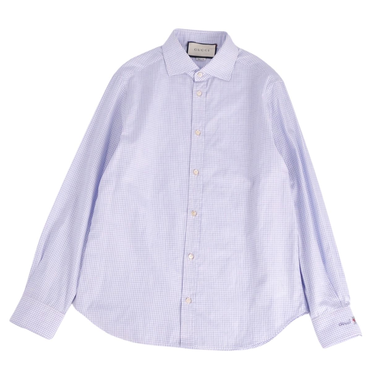 Rakuten - 【美品】グッチ GUCCI シャツ ロングスリーブ 長袖 チェック コットン トップス メンズ イタリア製 38/15 ブルー【中古】