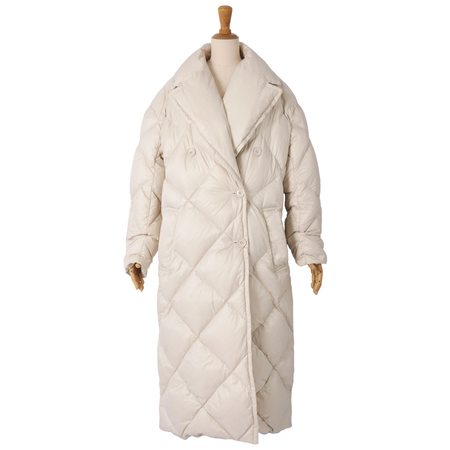 Rakuten - 【極美品】マックスマーラ Max Mara The Cube 2022年 コート ダウンコート ロングコート ダブルブレスト ナイロン アウター レディース JI42 USA8 FB40(L相当) ライトベージュ【中古】