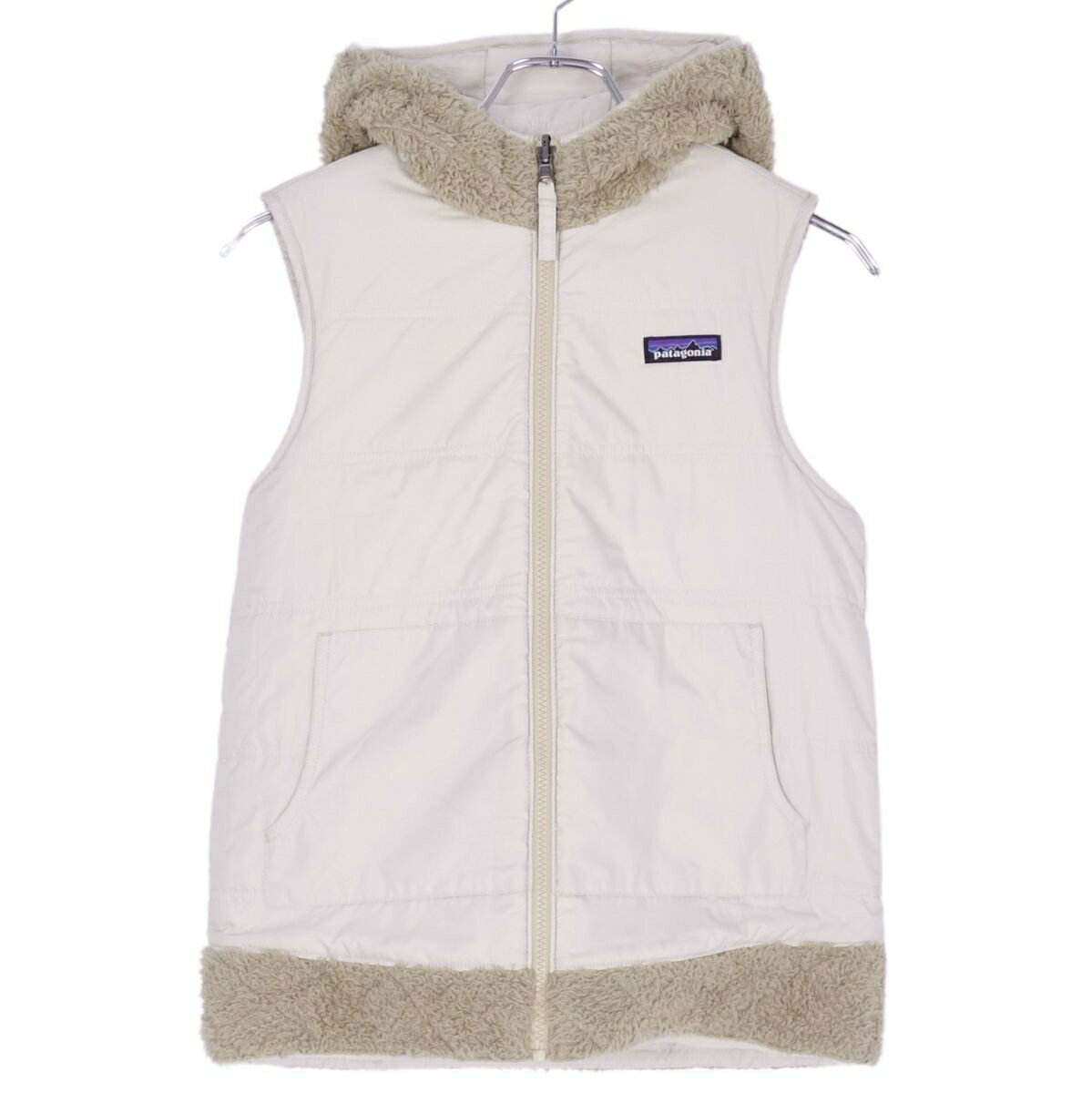 パタゴニア PATAGONIA ベスト ジレ Los Gatos Hooded Vest ロスガトス フーデットベスト 25221 リバーシブル ノースリーブ フード フーディー 中綿入り アウター レディース S相当(表記無し) ベージュ【中古】