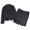 【極美品】サルヴァトーレ フェラガモ Salvatore Ferragamo セットアップ スカートスーツ 総柄 コットン ジャケット スカート レディース 44(XL相当) ブラック【中古】