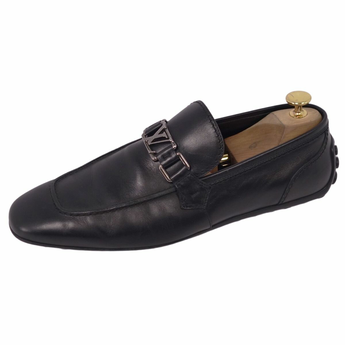 ルイヴィトン LOUIS VUITTON ローファー モカシン ドライビングシューズ LV金具 レザー 革靴 メンズ イタリア製 7M(26cm相当) ブラック...