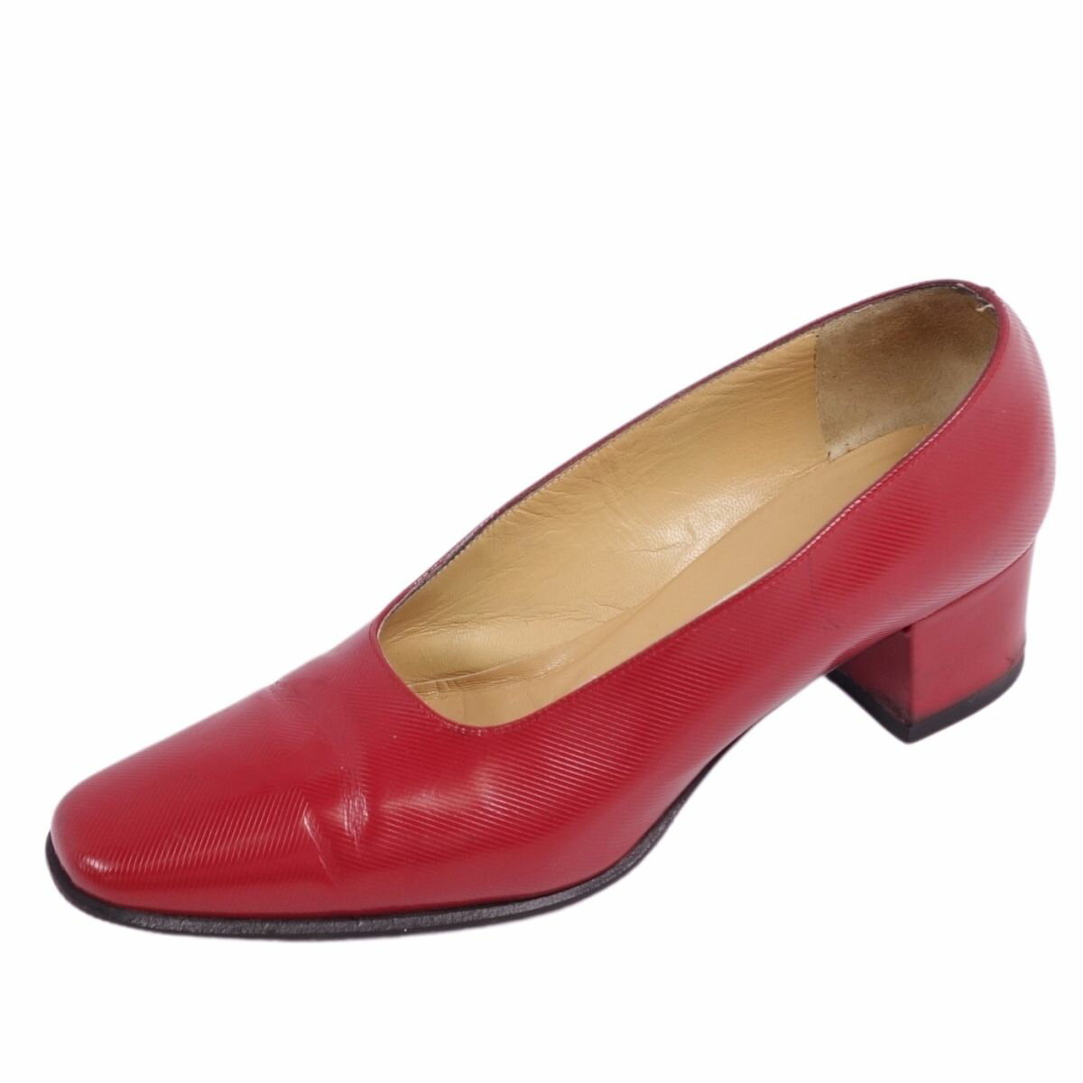 Vintage セリーヌ CELINE パンプス ヒール ロゴ柄 レザー シューズ レディース 35.5(22.5cm相当) レッド【中古】