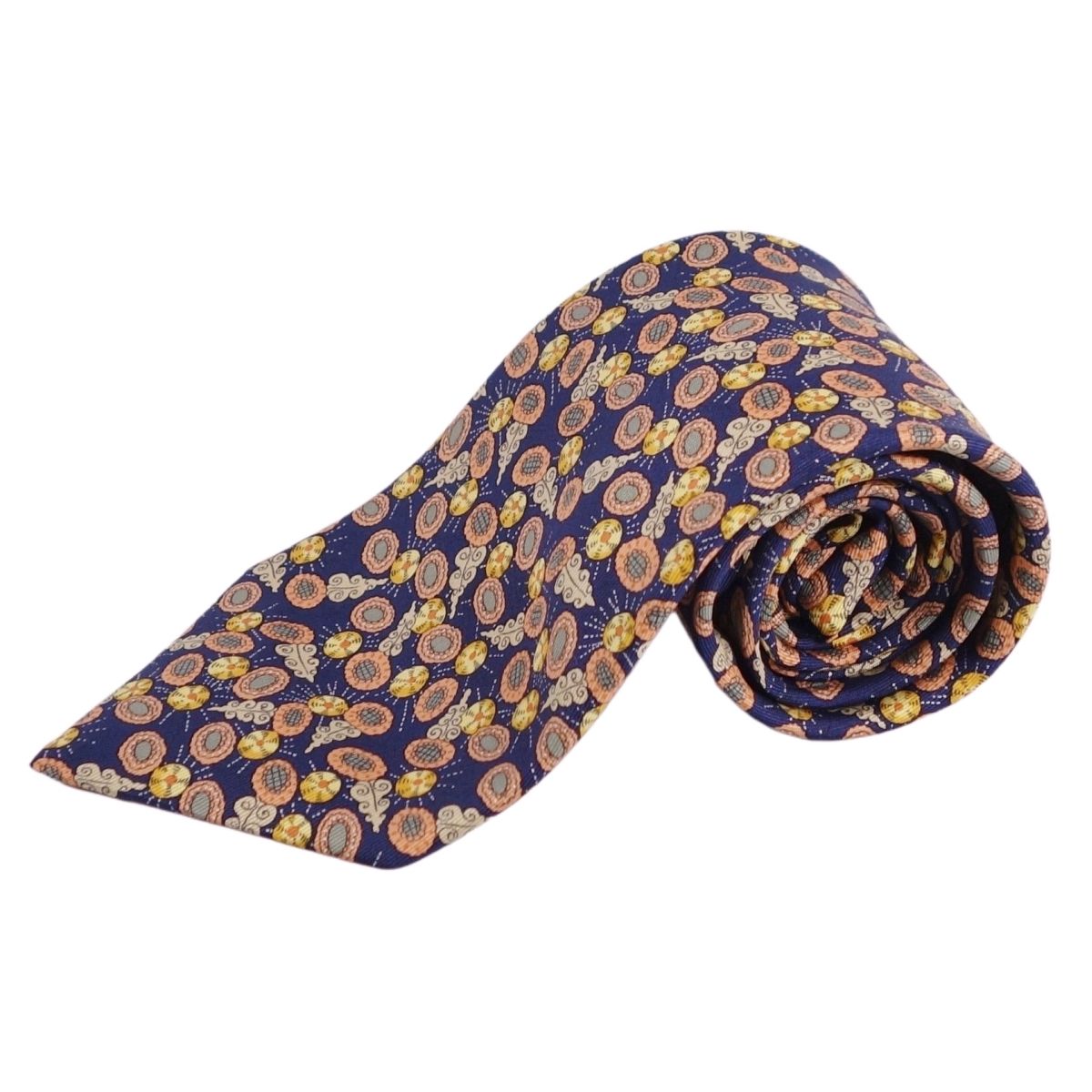 【美品】エルメス HERMES ネクタイ 総柄 シルク メンズ フランス製 マルチカラー【中古】