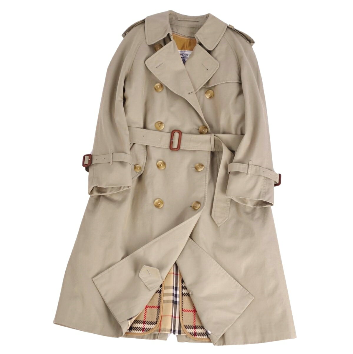 【美品】Vintage バーバリー Burberrys コート ライナー付き トレンチコート コットン100％ 裏チェック アウター レディース 7AB2(S相当) カーキベージュ【中古】