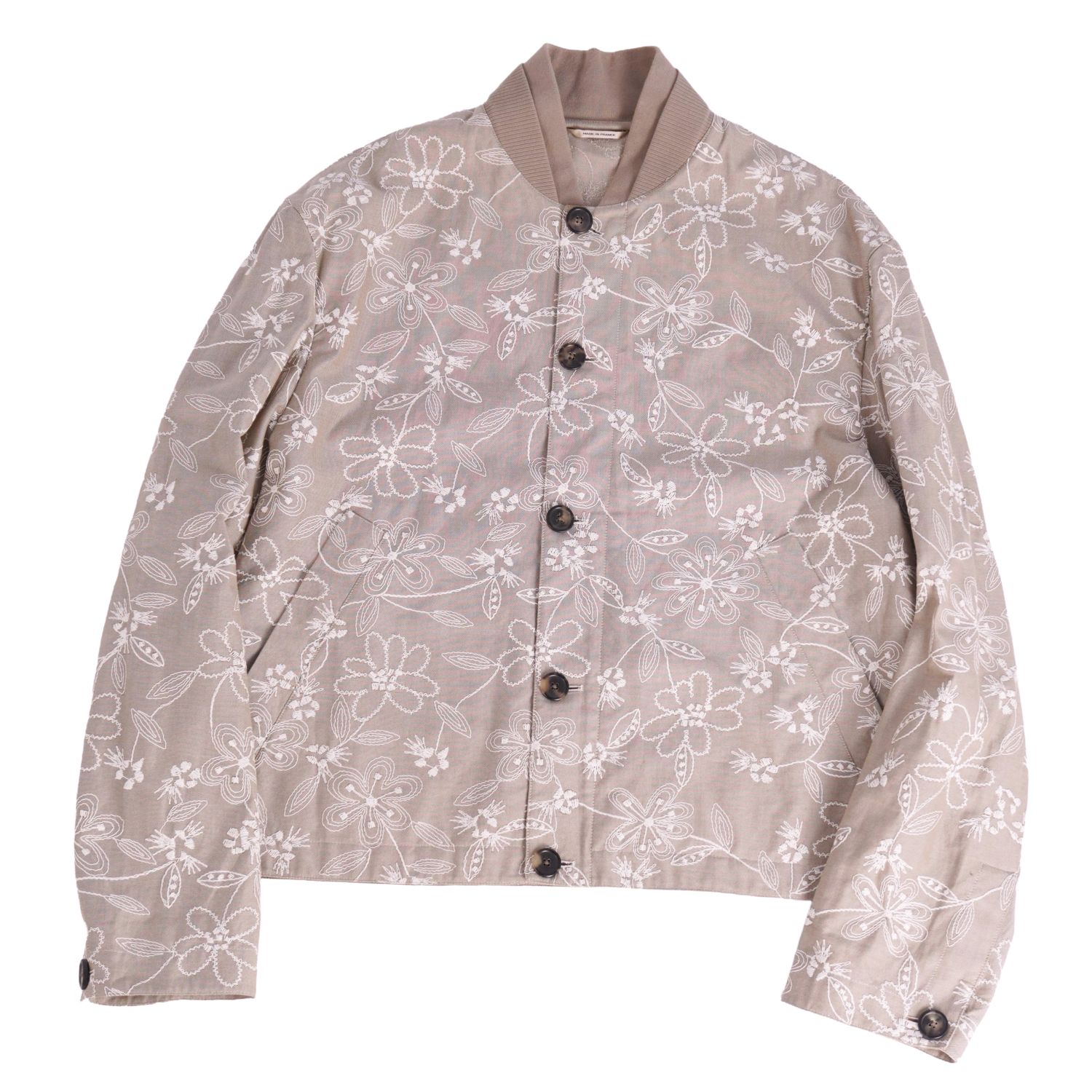 樂天商城 - 【新品同様】エルメス HERMES Fleurs technique rib-trim jacket ジャケット ブルゾン テクニカルフラワーリブトリム フラワー 花柄 刺繍 コットン アウター メンズ 48(M相当) グレージュ【中古】