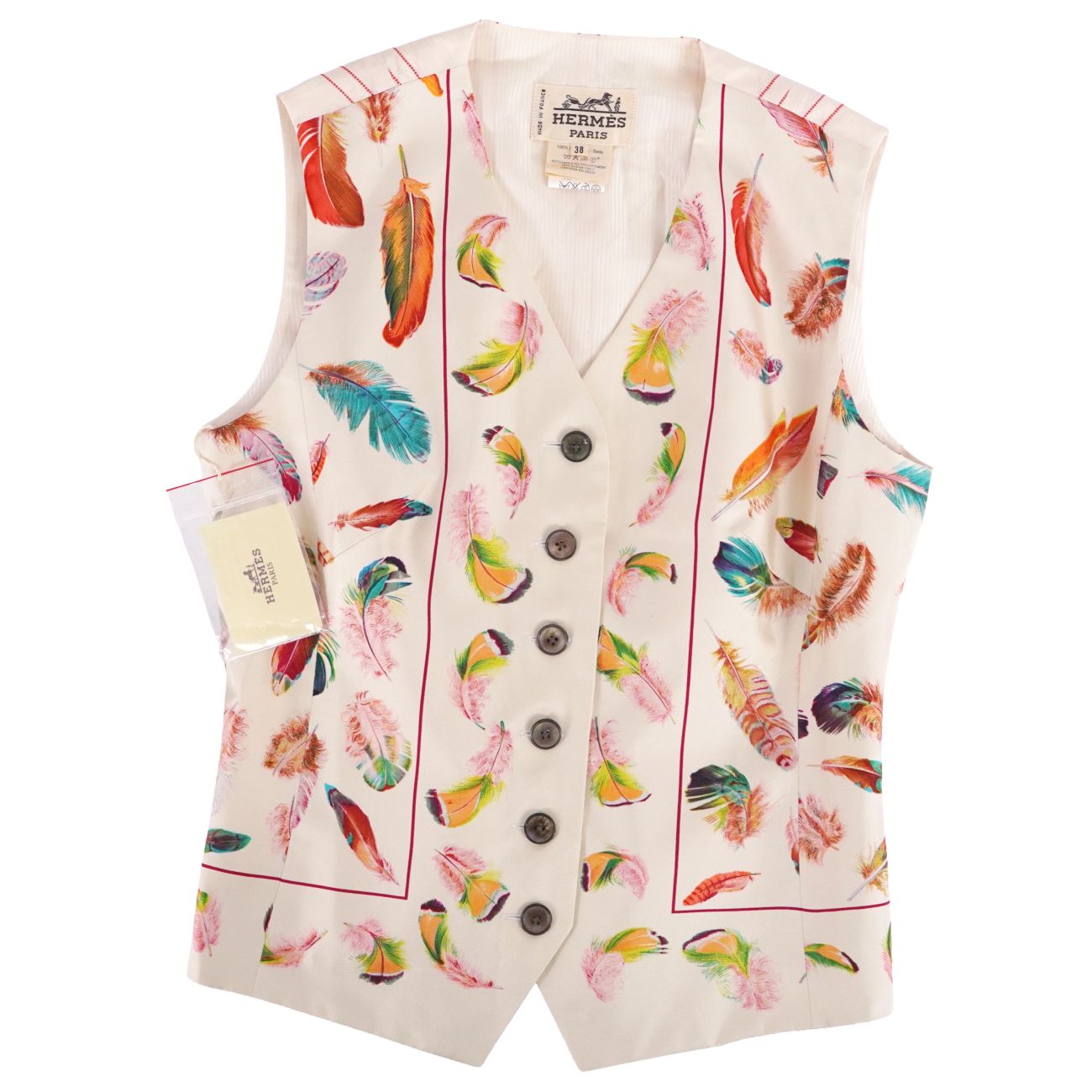 【新古品】Vintage エルメス HERMES ベスト ジレ 総柄 シルク トップス レディース フランス製 38(M相当) マルチカラー【中古】