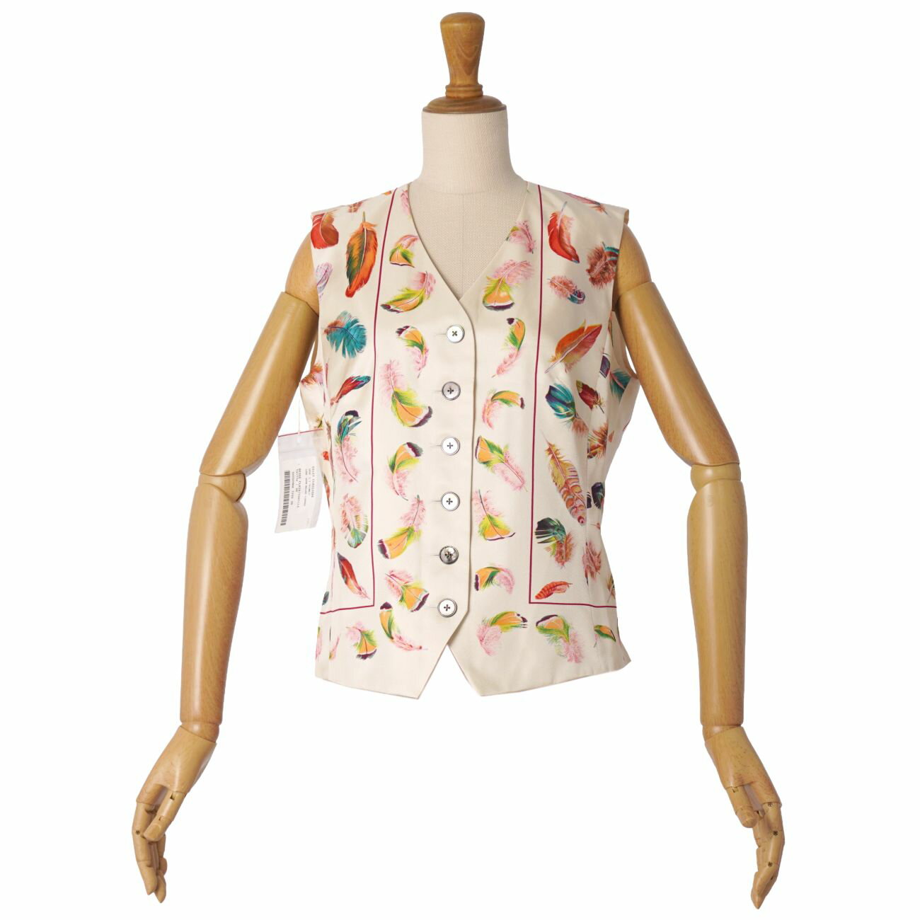 【新古品】Vintage エルメス HERMES ベスト ジレ 総柄 シルク トップス レディース フランス製 38(M相当) マルチカラー【中古】