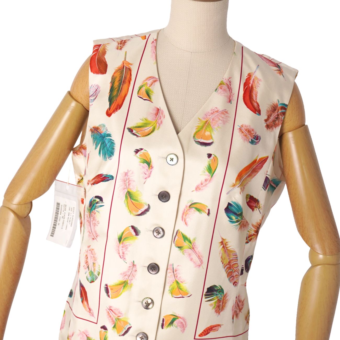 【新古品】Vintage エルメス HERMES ベスト ジレ 総柄 シルク トップス レディース フランス製 38(M相当) マルチカラー【中古】