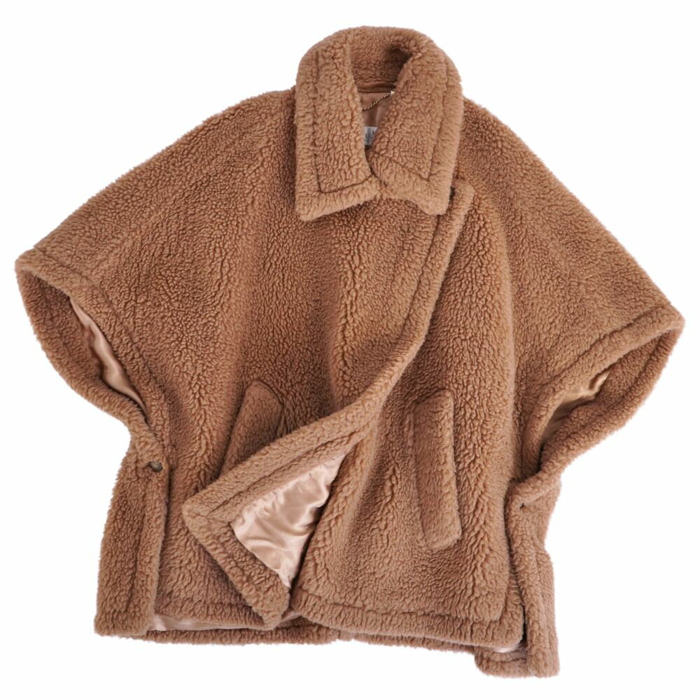 Rakuten - 【極美品】マックスマーラ Max Mara コート 2023 白タグ テディベア ポンチョ キャメル シルク アウター レディース イタリア製 フリー ブラウン【中古】