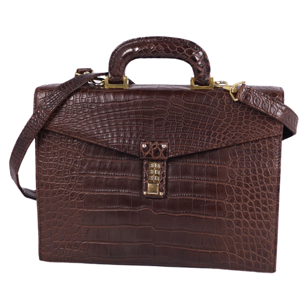 クロコダイル CROCODILE バッグ 2way ビジネスバッグ ブリーフケース 書類カバン マットクロコ ワニ革 カバン メンズ ブラウン【中古】