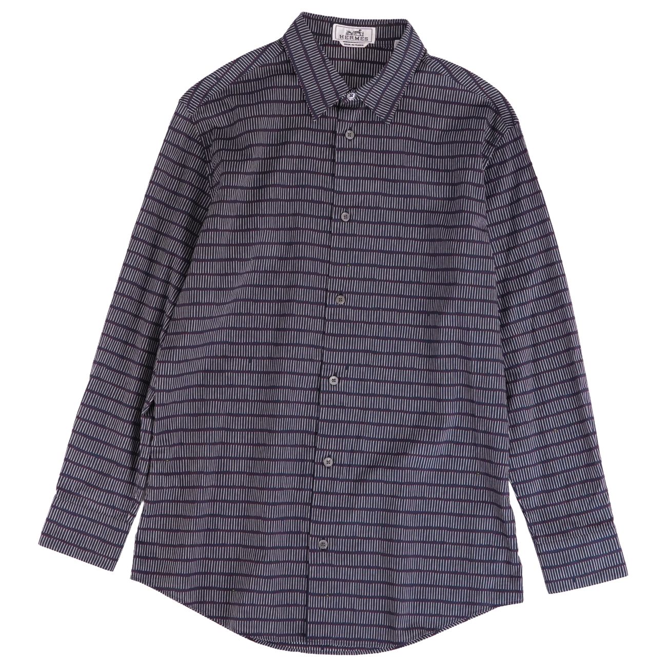 Rakuten - 【美品】エルメス HERMES シャツ 18SS ロングスリーブ 長袖 総柄 セリエボタン コットン トップス メンズ フランス製 39(15.5) ネイビー【中古】