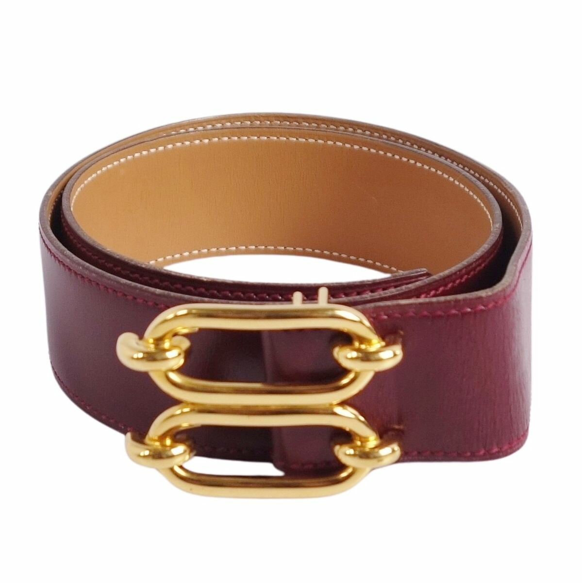 【美品】Vintage エルメス HERMES ベルト 1990年 レザーベルト リバーシブル レディース フランス製 70 レッド/ブラウン【中古】