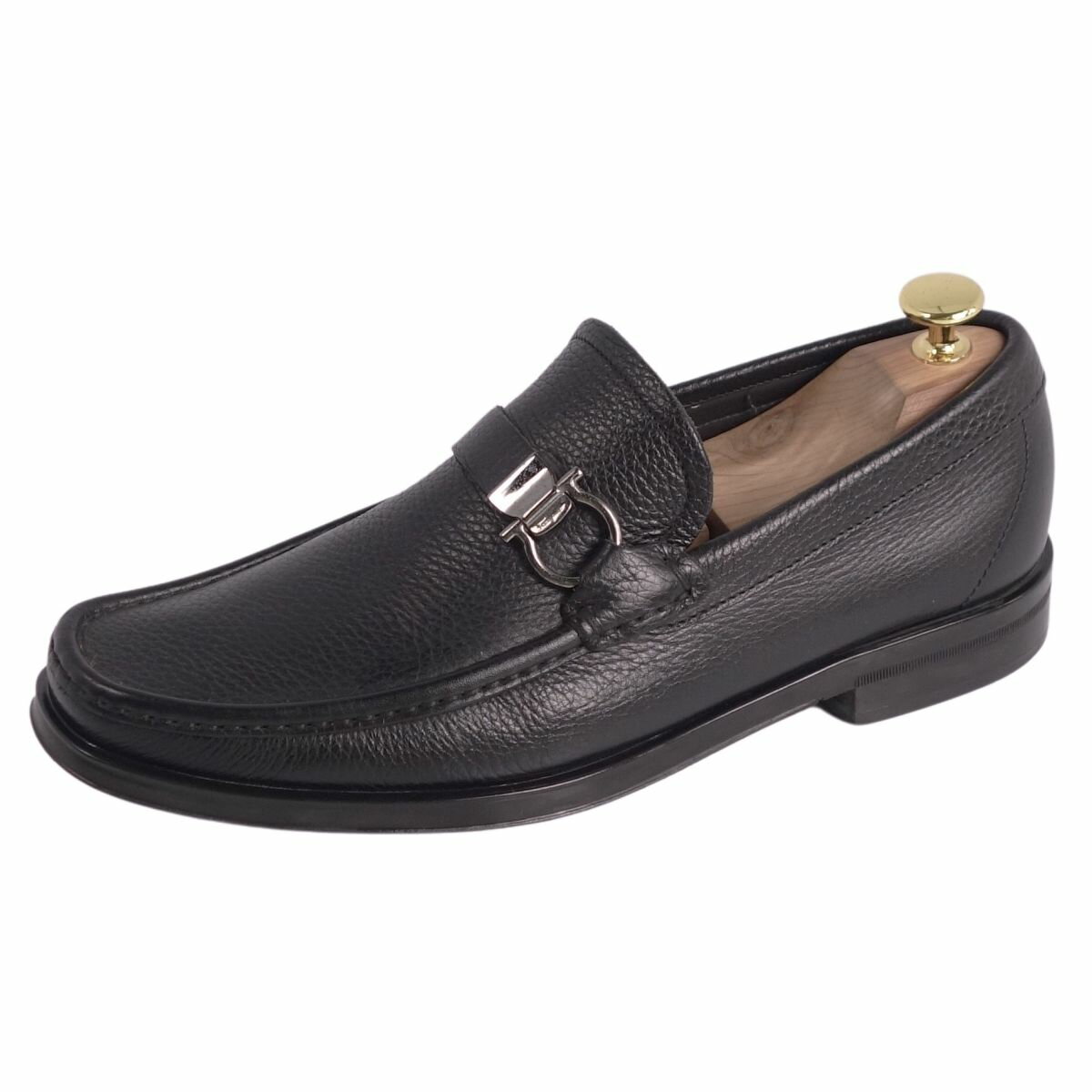 【美品】サルヴァトーレ フェラガモ Salvatore Ferragamo ローファー モカシン ガンチーニ レザー シューズ 靴 メンズ イタリア製 6.5(25cm相当) ブラック【中古】