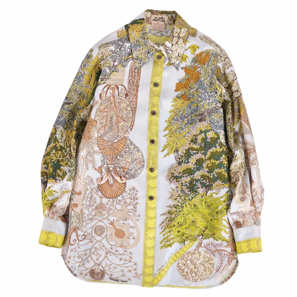 Rakuten - 【美品】Vintage エルメス HERMES シャツ ブラウス ロングスリーブ 長袖 総柄 シルク トップス レディース フランス製 36(S相当) マルチカラー【中古】