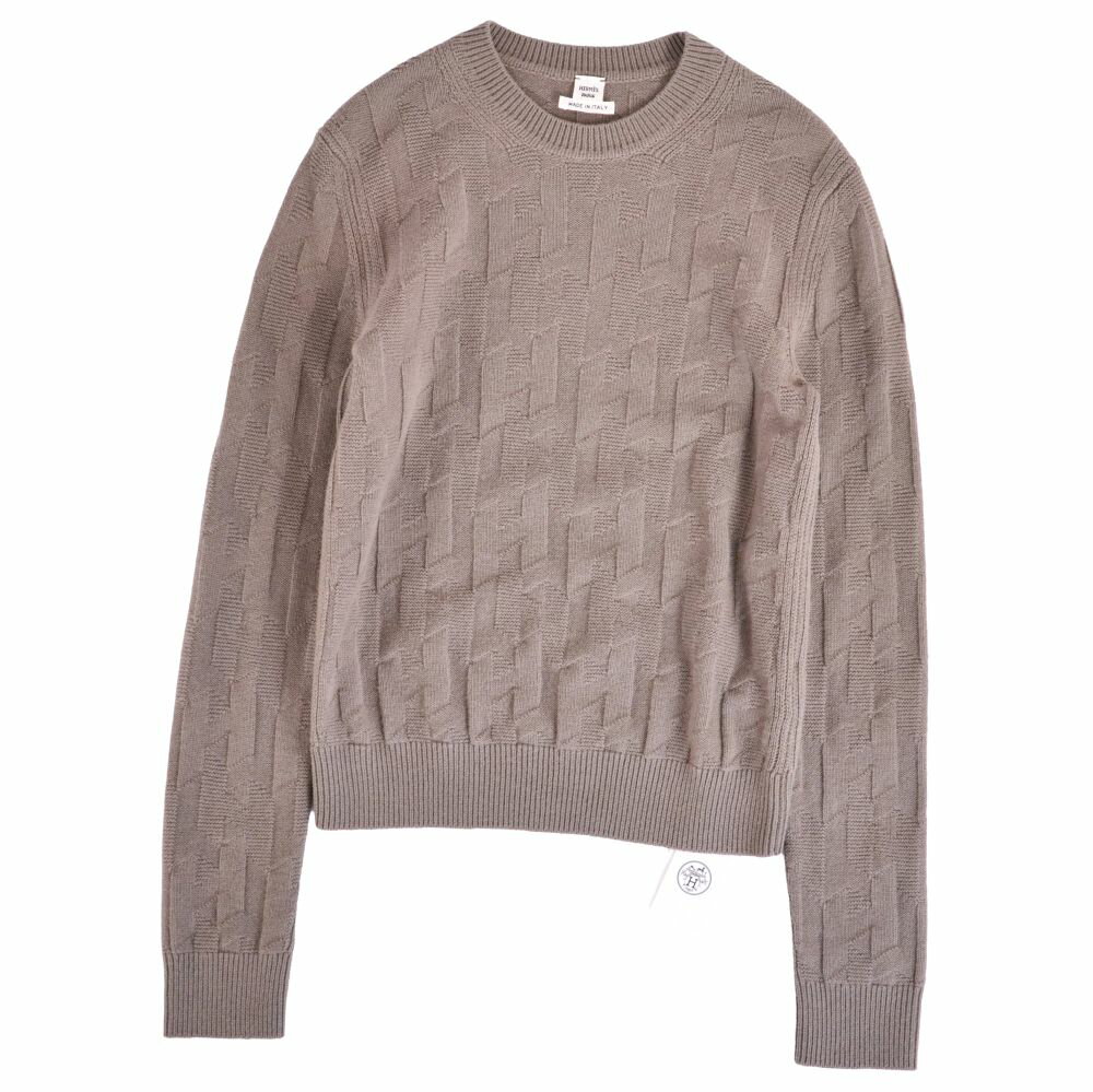 Rakuten - 【新古品】エルメス HERMES ニット セーター 23AW ロングスリーブ 長袖 Hモチーフ ウール トップス レディース 34(XS相当) グレージュ【中古】