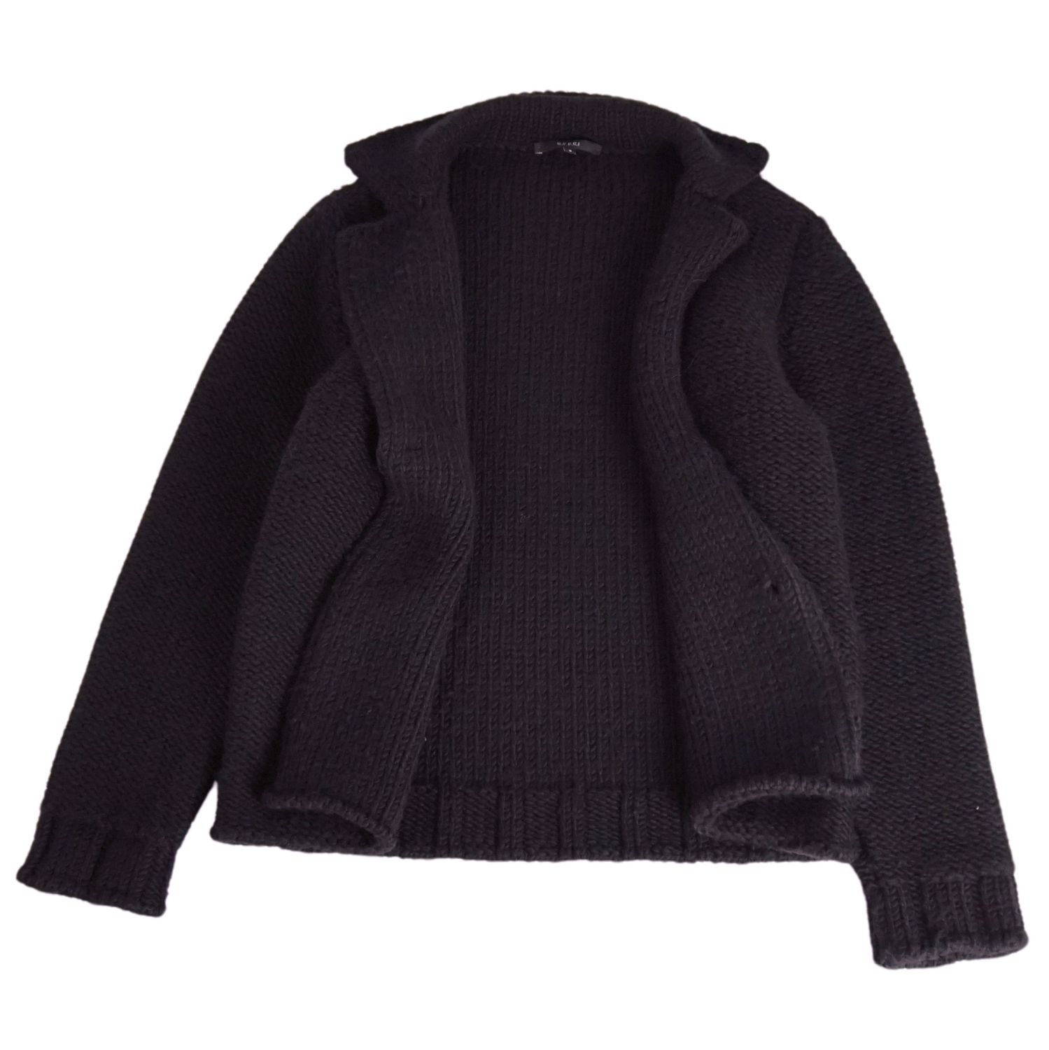 【美品】グッチ GUCCI ニット ジャケット カーディガン ウール ローゲージ 無地 アウター メンズ S ブラック【中古】