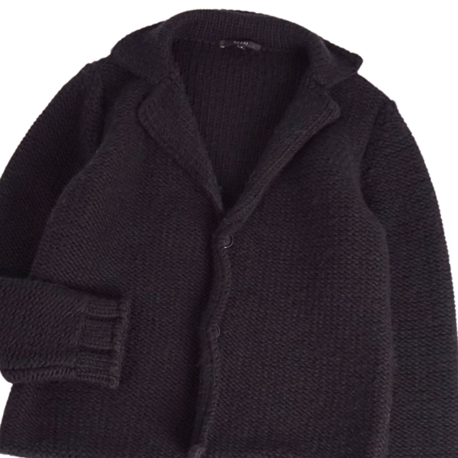 【美品】グッチ GUCCI ニット ジャケット カーディガン ウール ローゲージ 無地 アウター メンズ S ブラック【中古】