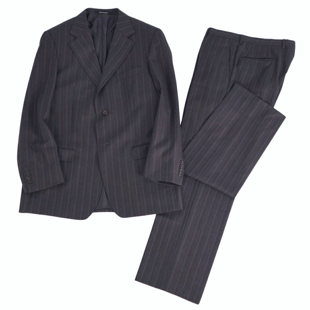 【美品】グッチ GUCCI セットアップ スーツ シングル ストライプ ウール ジャケット パンツ メンズ イタリア製 50R(M相当) グレー【中古】