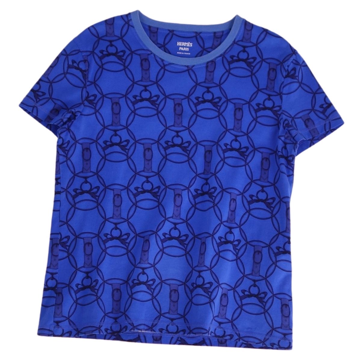 樂天商城 - 【美品】エルメス HERMES Tシャツ 22AW カットソー ショートスリーブ 半袖 総柄 コットン トップス レディース 36(S相当) ブルー【中古】