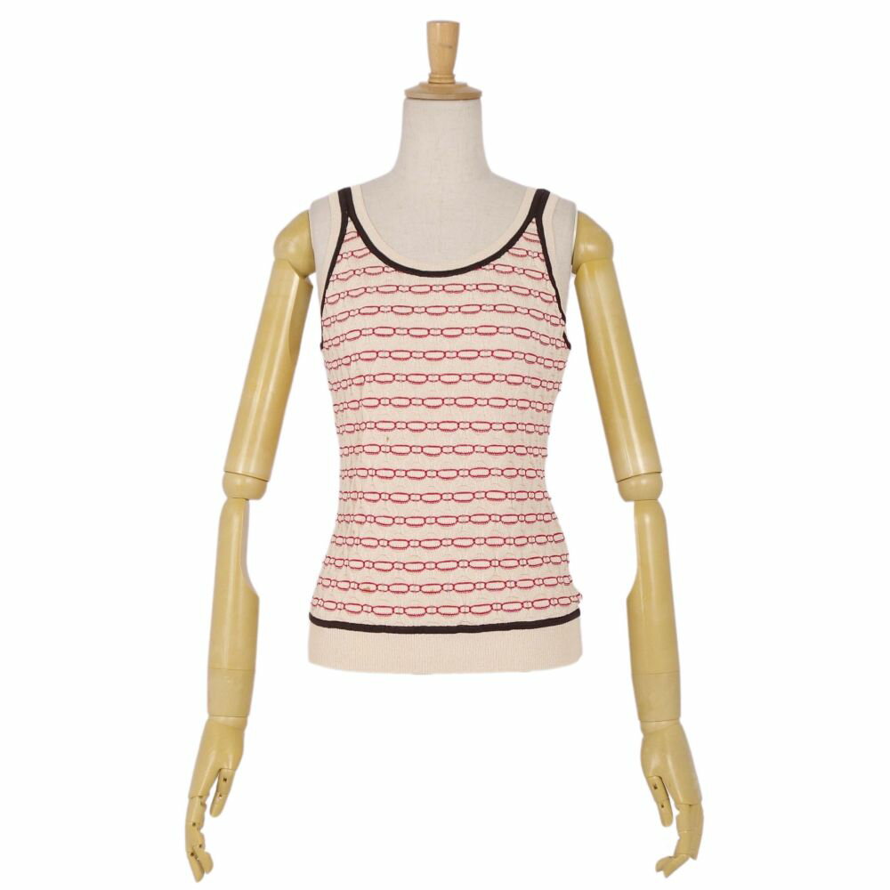 Rakuten - ミッソーニ MISSONI ニット ノースリーブ 総柄 レーヨン ナイロン トップス レディース イタリア製 44(XL相当) ベージュ/レッド【中古】
