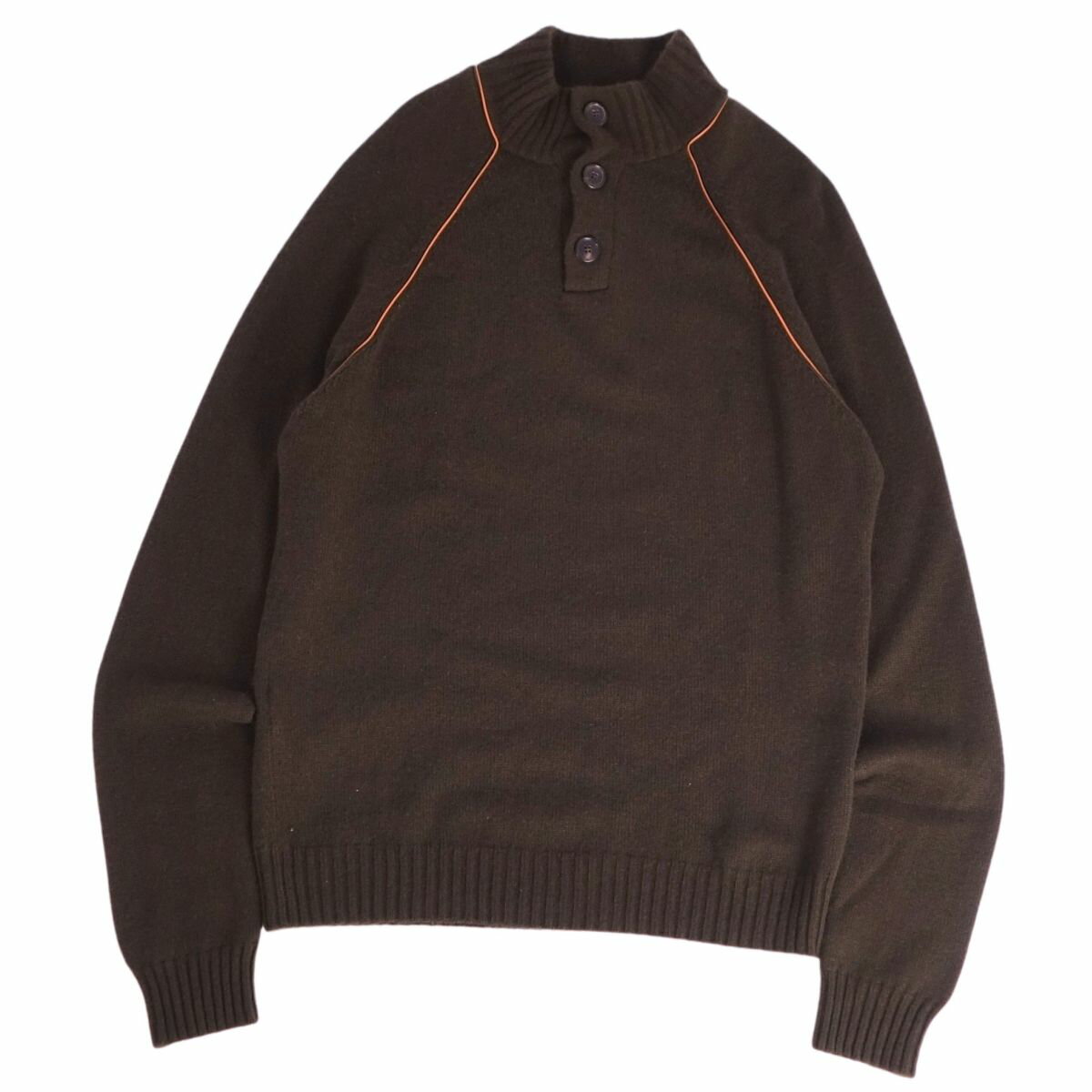 樂天商城 - 【美品】エルメス HERMES ニット セーター プルオーバー ロングスリーブ 長袖 カシミヤ100％ レザーパイピング トップス メンズ L ブラウン【中古】