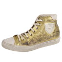 サンローラン パリ SAINT LAURENT PARIS スニーカー ハイカット Metallic Denim BEDFORD High Top Sneakers ヴィンテージ加工 シューズ レディース 37(24cm相当) ゴールド/ホワイト【中古】