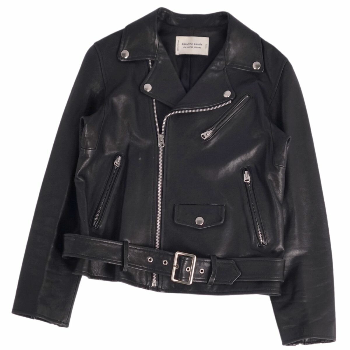【美品】ビューティフルピープル beautiful people ジャケット レザージャケット ライダース ラムレザー アウター レディース 150 ブラック【中古】のサムネイル