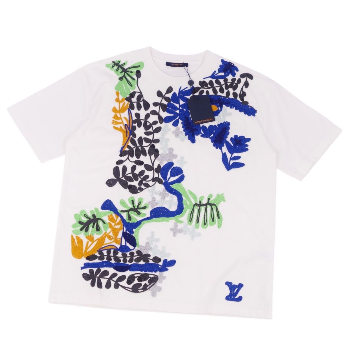 【極美品】ルイヴィトン LOUIS VUITTON 2023年 Tシャツ カットソー 半袖 ショートスリーブ LV刺繍 反転ロゴ トップス メンズ XL ホワイト【中古】