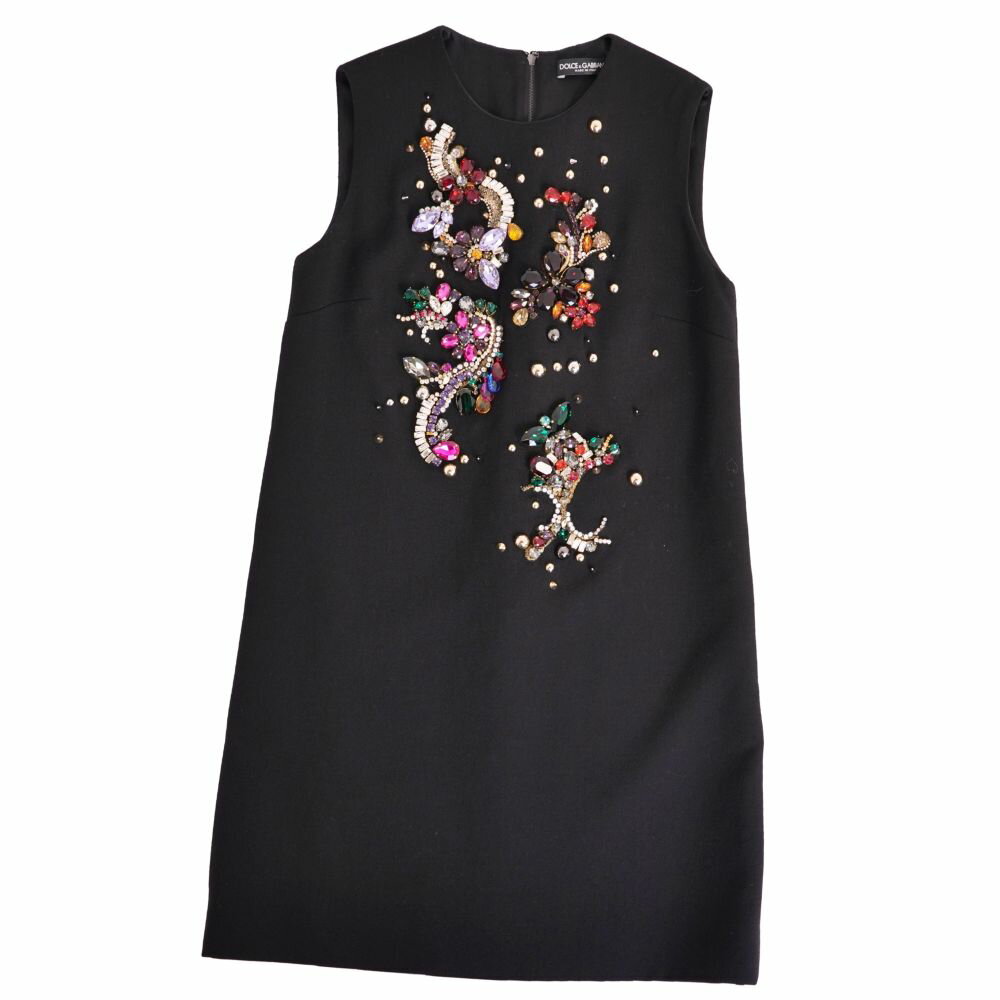 樂天商城 - 【美品】ドルチェ&ガッバーナ DOLCE&GABBANA ワンピース ノースリーブ ビジュー装飾 ウール トップス レディース イタリア製 40(M相当) ブラック【中古】