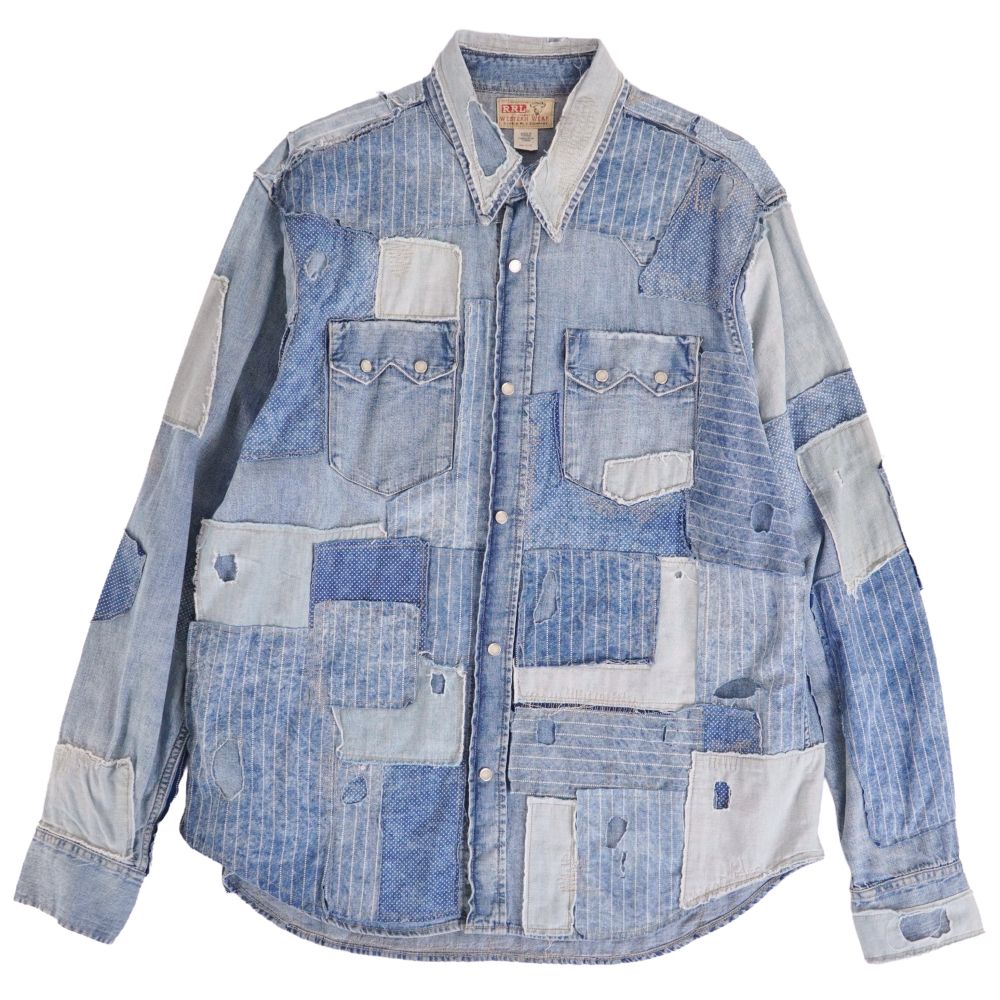 Rakuten - 【美品】ダブルアールエル リミテッドエディション RRL RALPH LAUREN シャツ デニムシャツ パッチワーク コットン トップス メンズ XL インディゴブルー【中古】