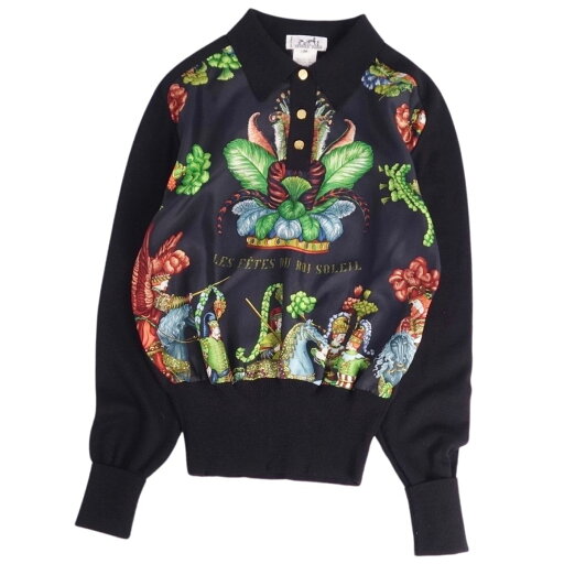 【美品】Vintage エルメス HERMES ニット セーター シルク切り替え les Fetes du Roi SOLEIL 太陽王の祝典 トップス レディース フランス製 38(M相当) マルチカラー【中古】 【美品】Vintage エルメス HERMES ニット セーター シルク切り替え les Fetes du Roi SOLEIL 太陽王の祝典 トップス レディース フランス製 38(M相当) マルチカラー【中古】