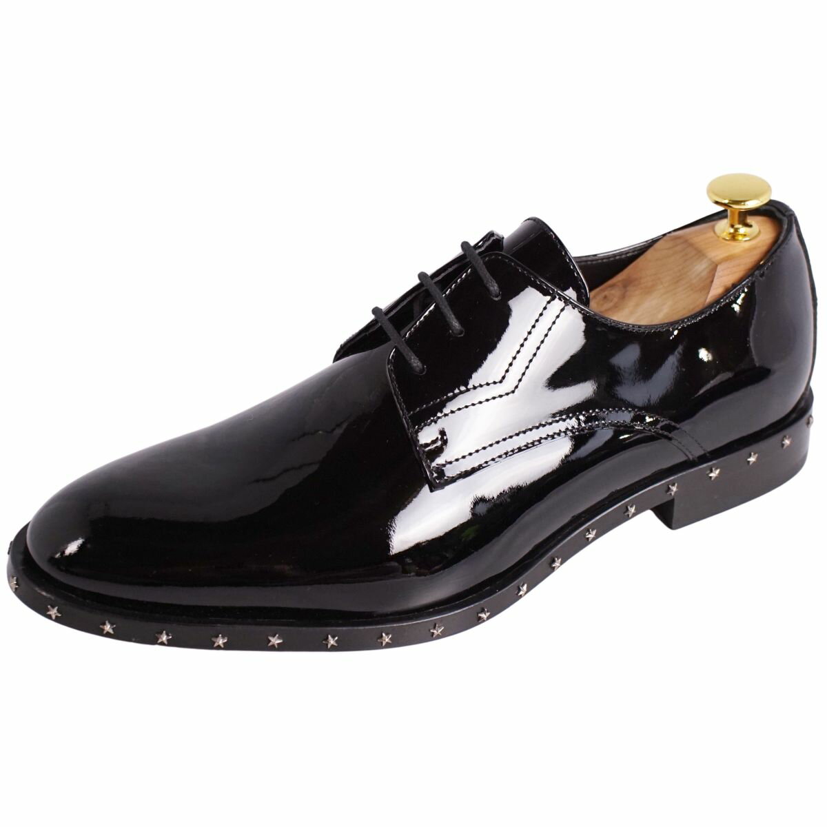 【新古品】ジミーチュウ JIMMY CHOO レザーシューズ ダービーシューズ スター スタッズ エナメルレザー..
