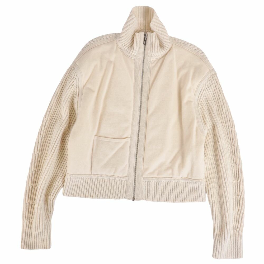 【極美品】エルメス HERMES ジャケット 20AW リバーシブル ダウンジャケット ニット シルク切り替え カシミヤ アウター レディース フランス製 40(L相当) アイボリー【中古】