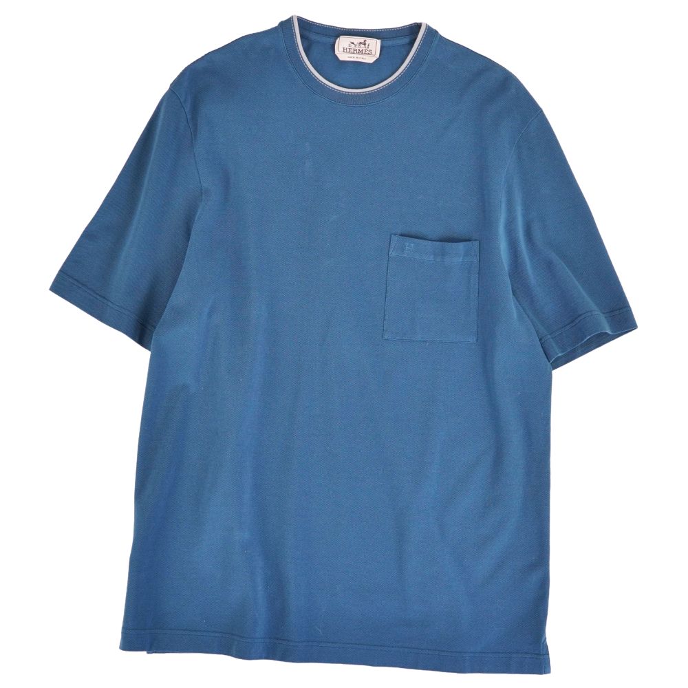 Rakuten - 【美品】エルメス HERMES Tシャツ カットソー ショートスリーブ 半袖 鹿の子 Hロゴ コットン トップス メンズ XL ブルー【中古】