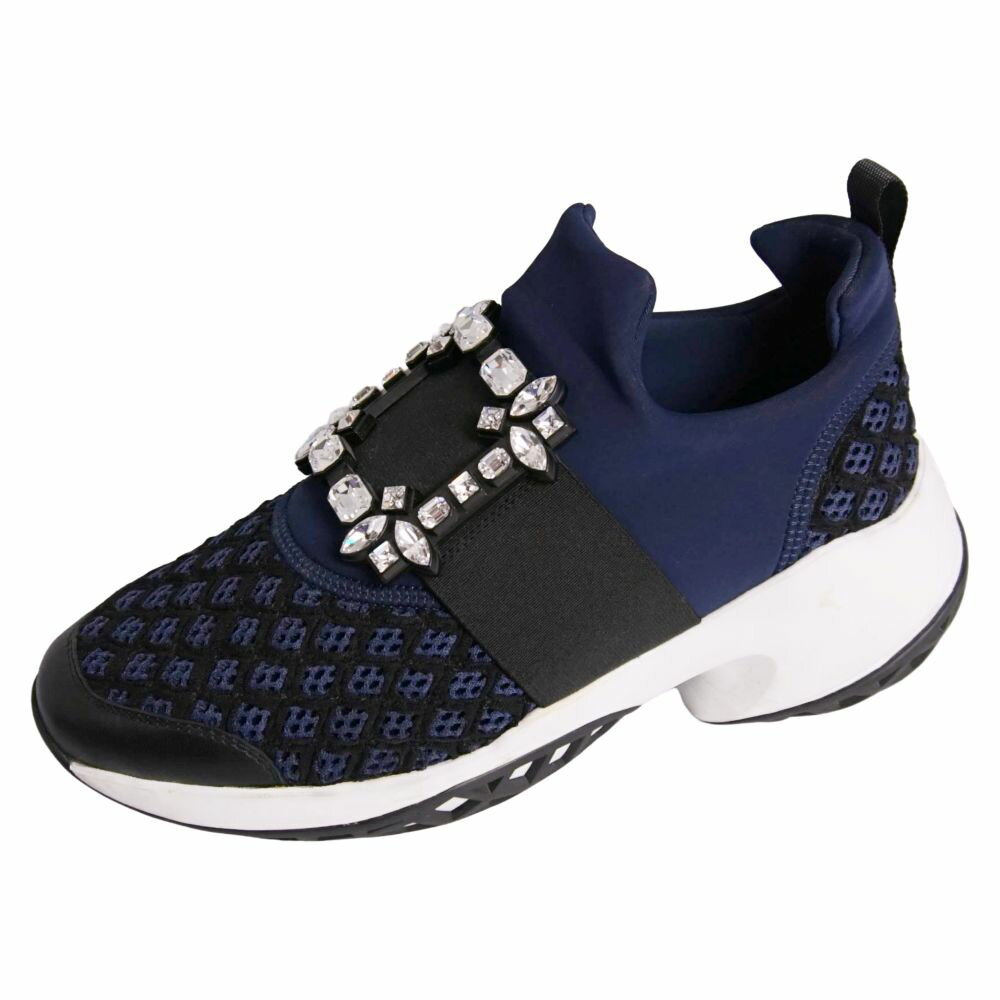 Rakuten - 【美品】ロジェヴィヴィエ Roger Vivier スニーカー VIV RUN ヴィヴ ラン クリスタルバックル ランスニーカー シューズ レディース 37.5(24.5cm相当) ネイビー【中古】