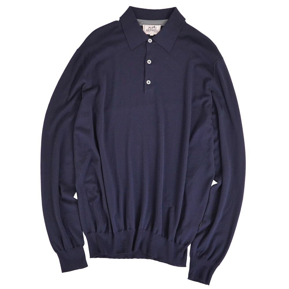 Rakuten - 【美品】エルメス HERMES ニット 22AW セーター ロングスリーブ 長袖 ウール トップス メンズ イタリア製 XXL ネイビー【中古】