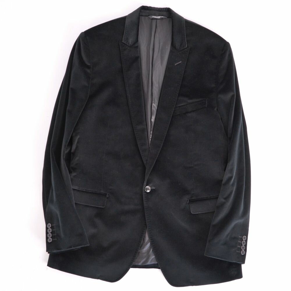 Rakuten - 【美品】ドルチェ&ガッバーナ DOLCE&GABBANA ジャケット テーラード ベロア コットン アウター メンズ イタリア製 52(XL相当) ブラック【中古】