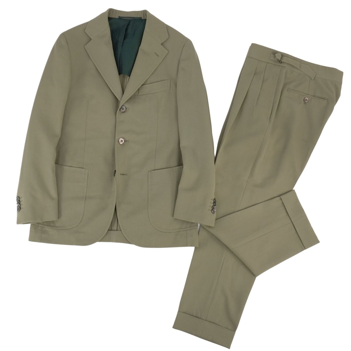 【美品】スティレ ラティーノ Stile Latino セットアップ スーツ シングル ウール ジャケット パンツ メンズ イタリア製 44(S相当) カーキグリーン【中古】