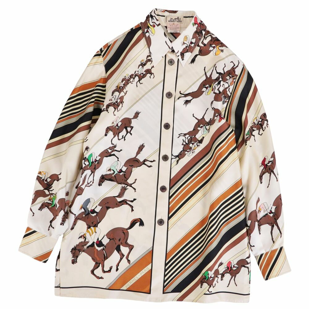 Rakuten - 【美品】Vintage エルメス HERMES シャツ ロングスリーブ 長袖 総柄 シルク トップス レディース フランス製 36(S相当) マルチカラー【中古】