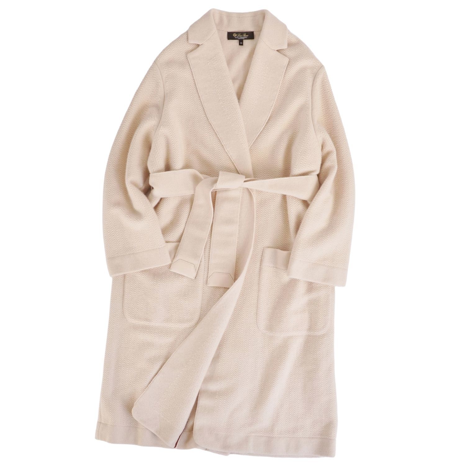 Rakuten - 【極美品】ロロピアーナ Loro Piana ニット コート コーディガン ベビーカシミヤ100％ ボタンレス ベルト付き アウター レディース 38(S相当) アイボリー【中古】