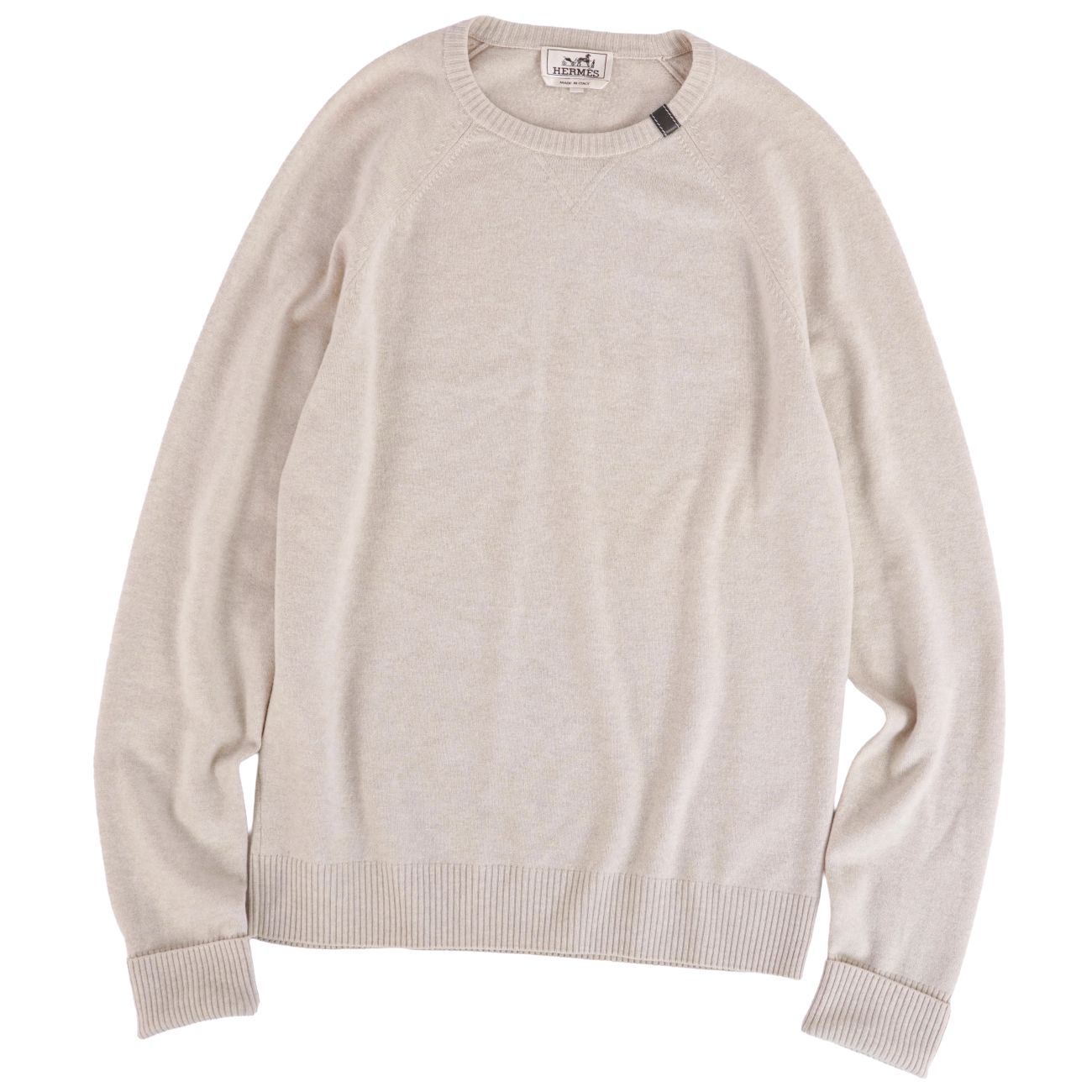 Rakuten - 【美品】エルメス HERMES ニット 18AW セーター ロングスリーブ 長袖 ウール ラムレザー トップス メンズ イタリア製 L ベージュ【中古】