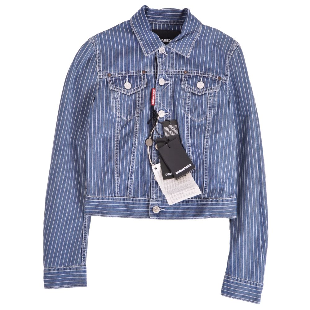 Rakuten - 【新古品】ディースクエアード DSQUARED2 ジャケット デニムジャケット ストライプ コットン アウター レディース イタリア製 38(S相当) インディゴブルー【中古】