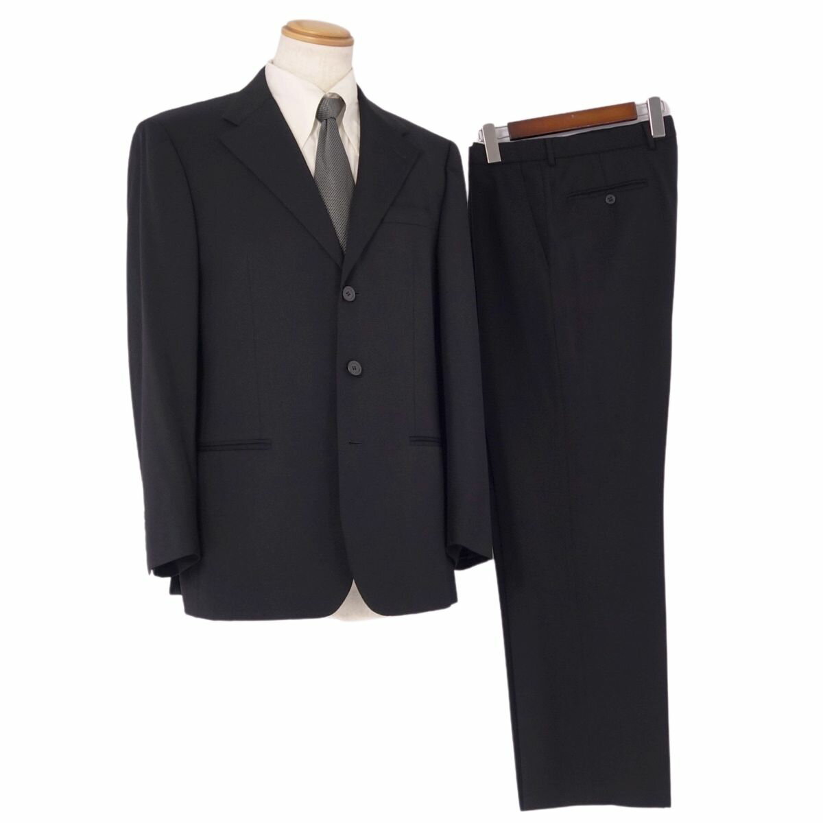 ヴェルサーチ VERSACE セットアップ スーツ シングル ウール ジャケット パンツ 52(L相当) ブラック【中古】