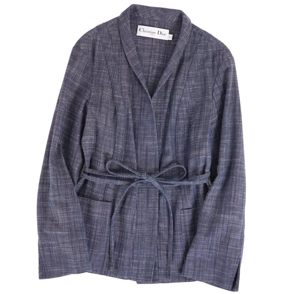 【極美品】クリスチャンディオール Christian Dior ジャケット 2021 ベルト付き Bee刺繍 コットン リネン アウター レディース イタリア製 38(M相当) インディゴブルー【中古】