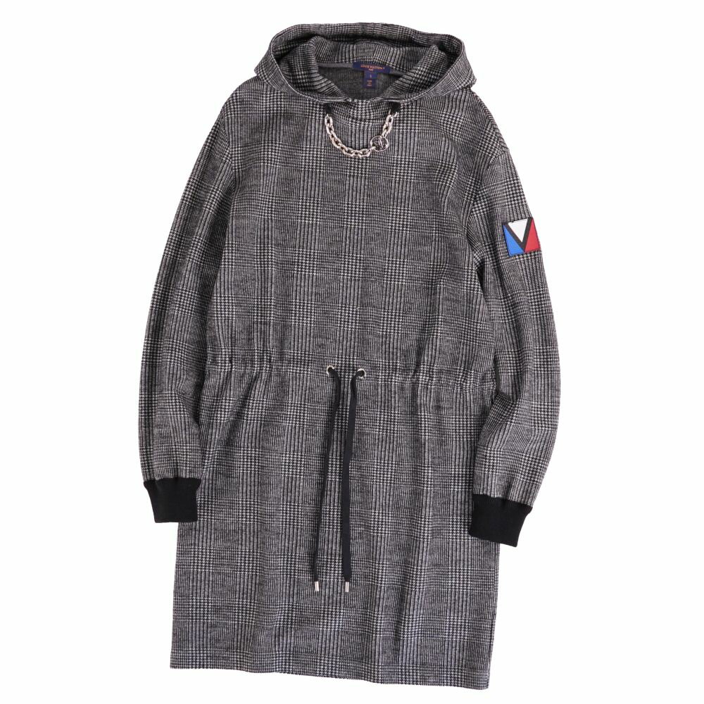 Rakuten - 【極美品】ルイヴィトン LOUIS VUITTON ワンピース 23AW プリンスオブウェールズフーディドレス チェック ウール トップス レディース イタリア製 S グレー【中古】