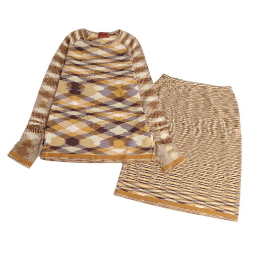 【美品】ミッソーニ MISSONI セットアップ ニット セーター スカート 総柄 ウール レディース 46(L相当) マルチカラー【中古】 【美品】ミッソーニ MISSONI セットアップ ニット セーター スカート 総柄 ウール レディース 46(L相当) マルチカラー【中古】