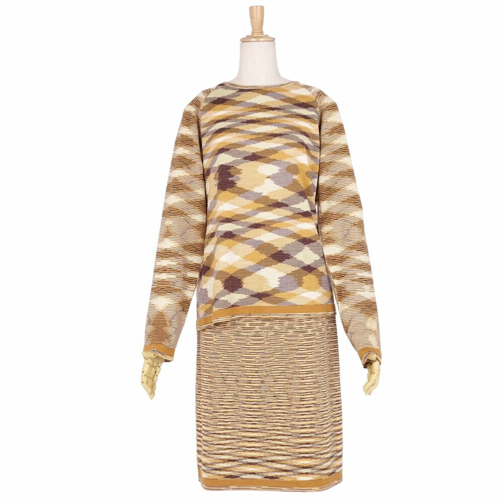 【美品】ミッソーニ MISSONI セットアップ ニット セーター スカート 総柄 ウール レディース 46(L相当) マルチカラー【中古】
